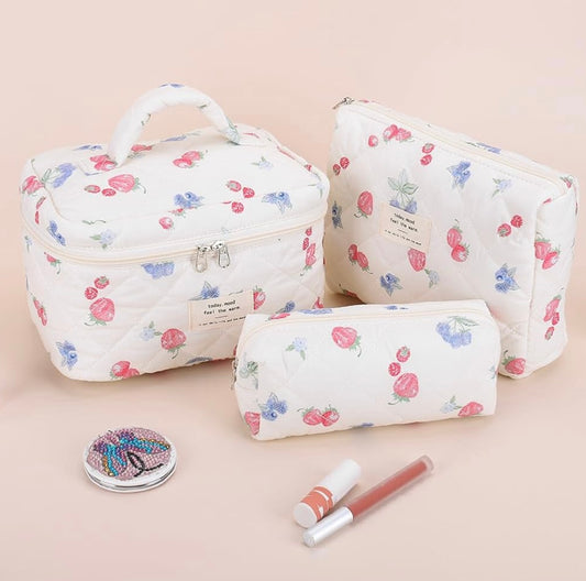 "Berry" Quilted Makeup Bag Set
