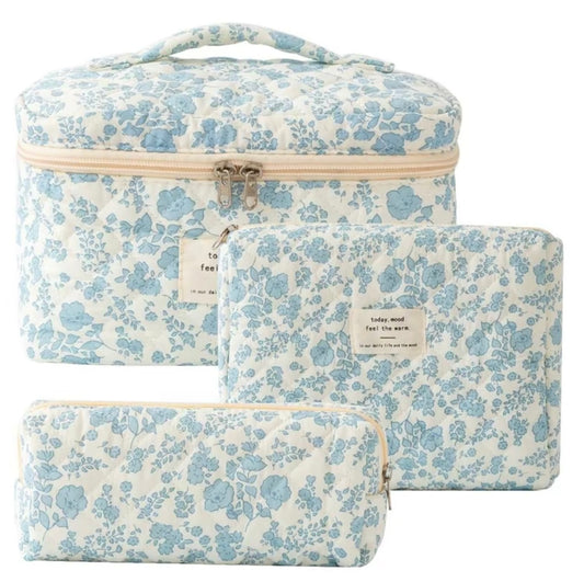 "Stevie Floral" Quilted Makeup Bag Set