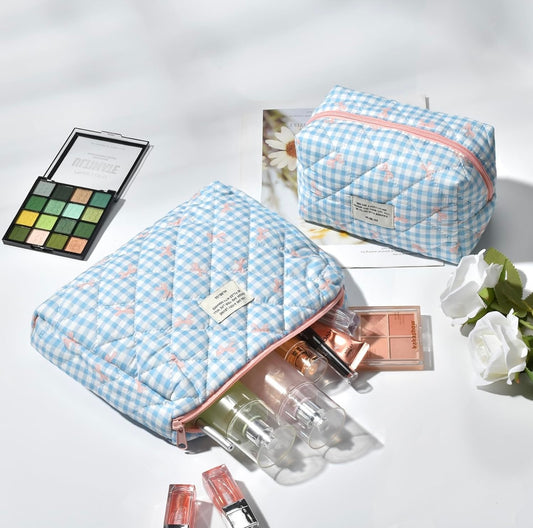 "Miss Checkered" Quilted Makeup Bag Set